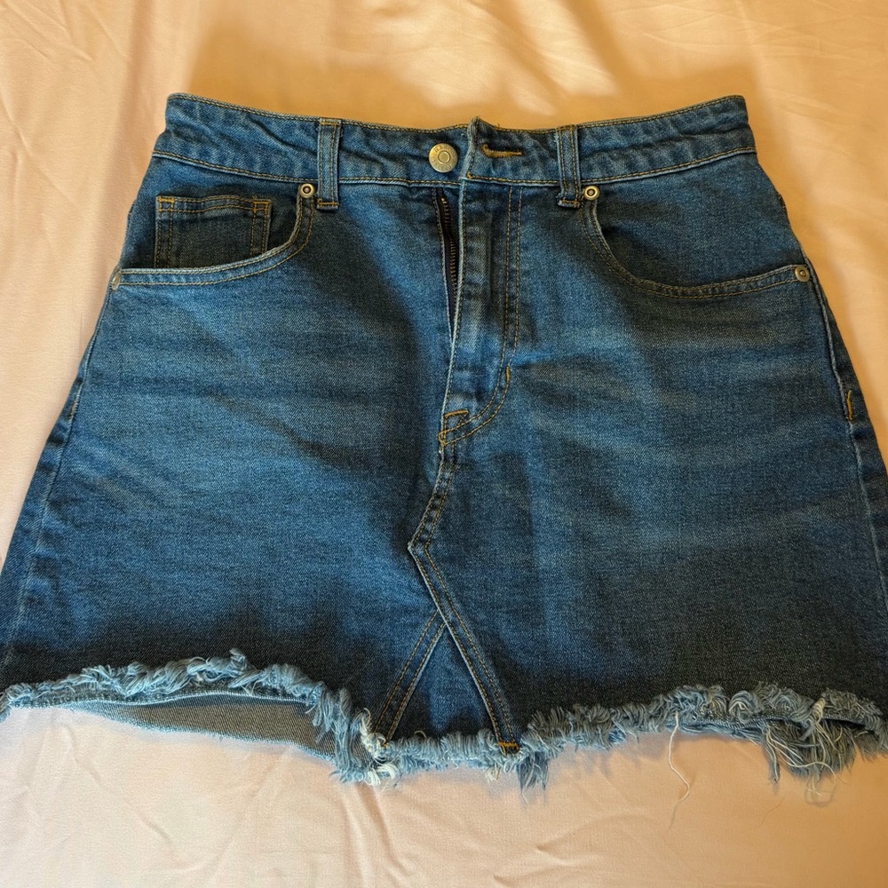 Harper Blue Denim Frayed Hem Mini Skirt